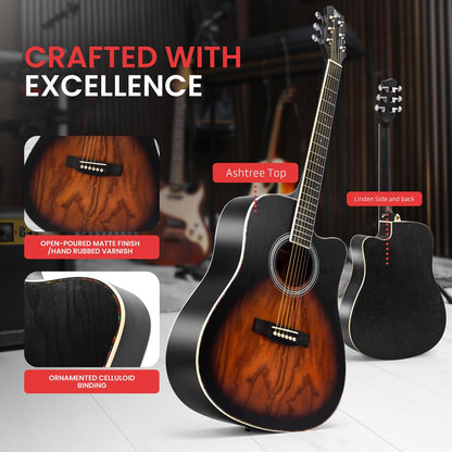 41" Acoustic Guitar Kit, Crisp Sound, Ashtree Top, Sunburst Matte
