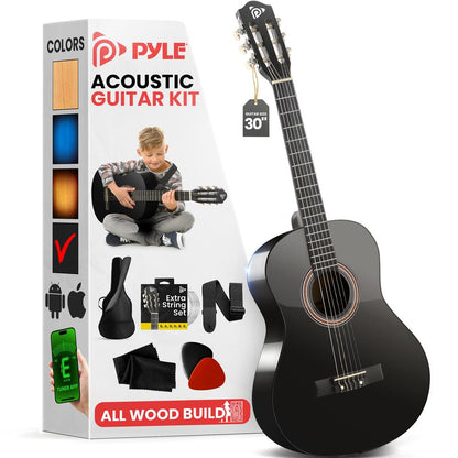 Acoustic Guitar Kit, Perfect for Beginners, 30" Wood, Black Matte