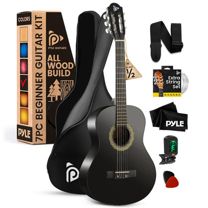 Beginner Acoustic Guitar Kit, 1/2 Size, All Wood, 34", Matte Finish