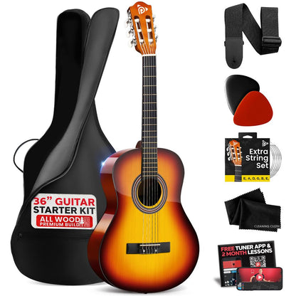 Beginner Acoustic Guitar Kit, Beautiful Sound, Hand-Crafted Wood, Brown Gloss
