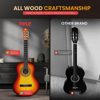 Beginner Acoustic Guitar Kit, Beautiful Sound, Hand-Crafted Wood, Brown Gloss