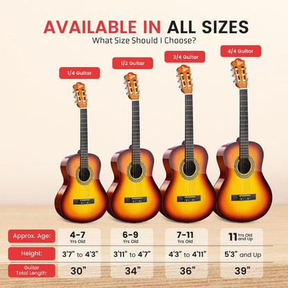 Beginner Acoustic Guitar Kit, Beautiful Sound, Hand-Crafted Wood, Brown Gloss