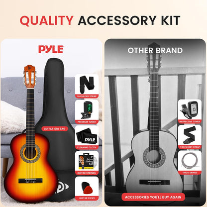 Beginner Acoustic Guitar Kit, Beautiful Sound, Hand-Crafted Wood, Brown Gloss