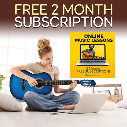 Beginner Acoustic Guitar Kit, 3/4 Size, Nylon Strings, Blue Burst