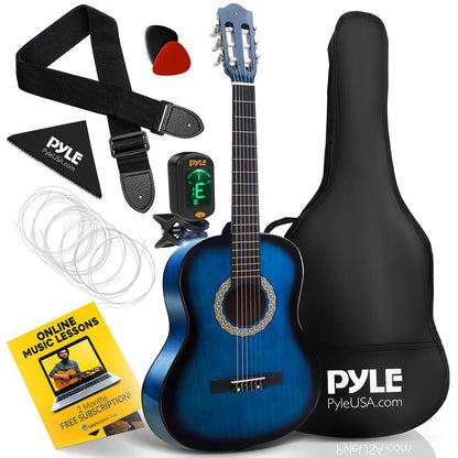 Beginner Acoustic Guitar Kit, 3/4 Size, Nylon Strings, Blue Burst
