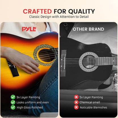 Acoustic Guitar Kit, Beginner-Friendly, 39" Linden Wood, Brown Gloss