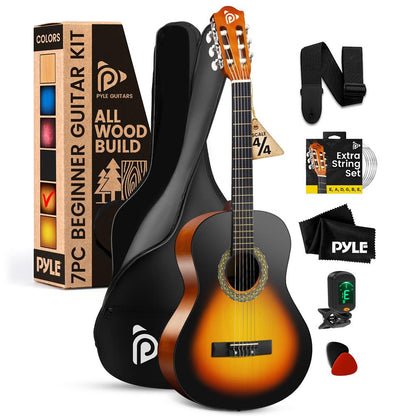 Beginner Acoustic Guitar Kit, 39" Wood, Digital Tuner, Sunburst