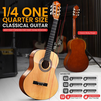 Classical Guitar Starter Kit, Warm Sound, Nylon Strings, Natural Gloss