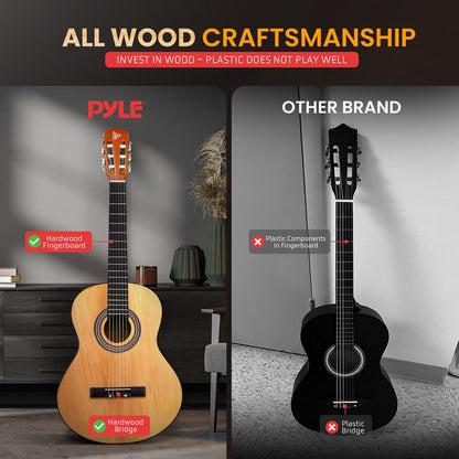 Classical Guitar Starter Kit, Warm Sound, Nylon Strings, Natural Gloss