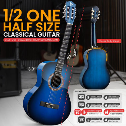 34" 6-String Classical Acoustic Guitar For Beginner And Adult With Accessory Kit (Blue Burst)