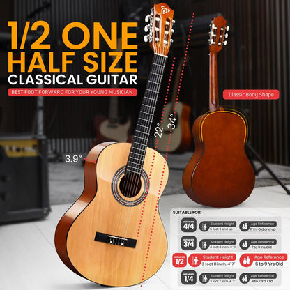 34" Classical Guitar Starter Kit, Warm Sound, Nylon Strings, Natural Gloss