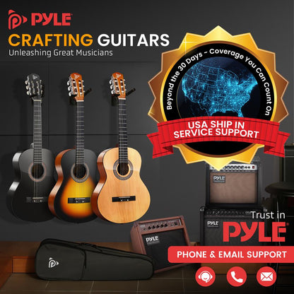 Beginner Acoustic Guitar Kit, Warm Sound, Nylon Strings, 36" Gloss Black