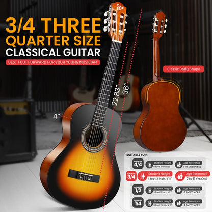 Classical Guitar Starter Kit, Warm Sound, Nylon Strings, Sunburst