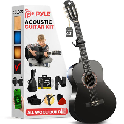 Classical Guitar Starter Kit - Warm Sound, Nylon Strings, 39" Wood, Black