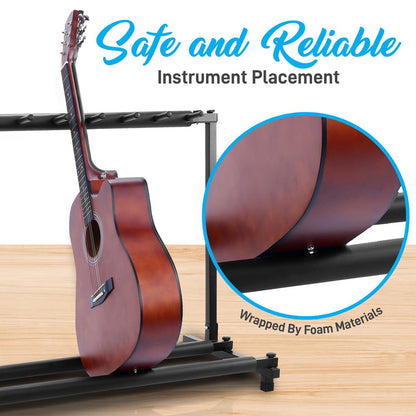9-Space Foldable Guitar Rack - Secure Storage, Metal, Foam Padding
