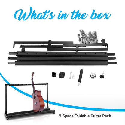9-Space Foldable Guitar Rack - Secure Storage, Metal, Foam Padding
