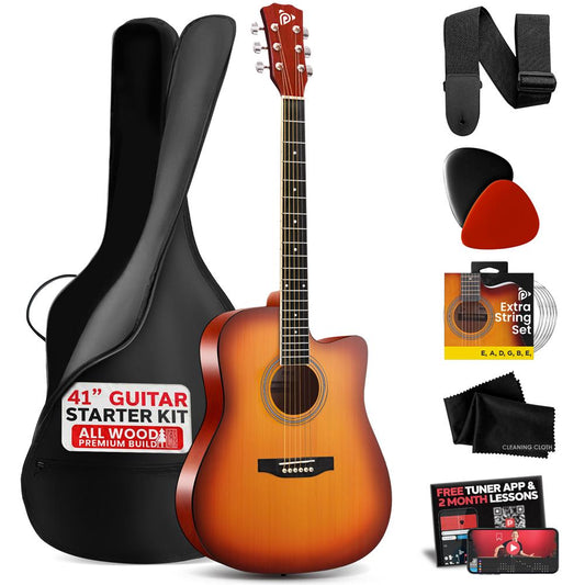 Acoustic Guitar Kit, Easy Play, Cutaway Design, 41" Cherry Burst