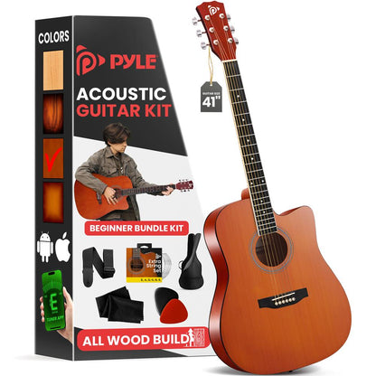 Acoustic Guitar Kit, Easy Play, Cutaway Design, 41" Brown Glossy