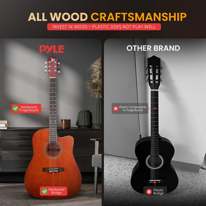 Acoustic Guitar Kit, Easy Play, Cutaway Design, 41" Brown Glossy