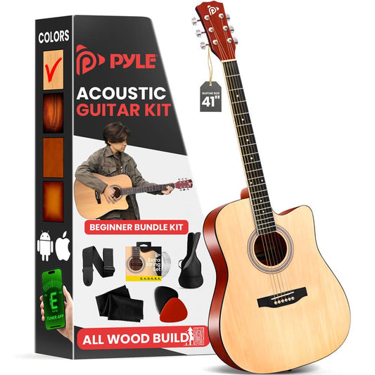 Acoustic Guitar Kit, Easy Play, Cutaway Design, Natural Glossy, 41"