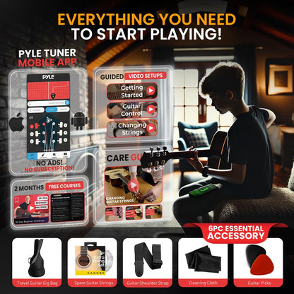 Acoustic Guitar Kit, Easy Play, Cutaway Design, Natural Glossy, 41"