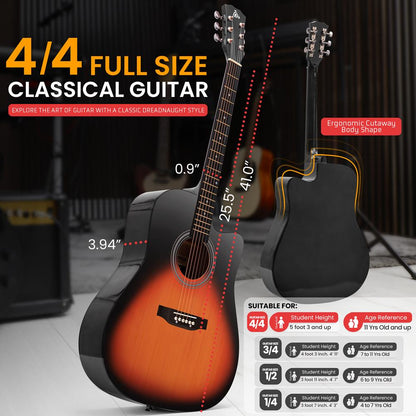 Acoustic Guitar Kit, Easy Play, Cutaway Design, Sunburst