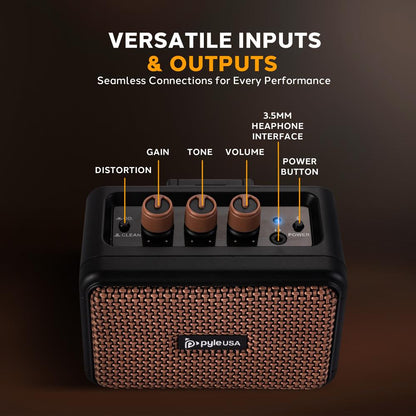 5W Portable Mini Guitar Amp, Bluetooth, Full Range Speakers, Battery Powered