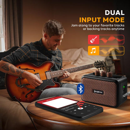 5W Portable Mini Guitar Amp, Bluetooth, Full Range Speakers, Battery Powered
