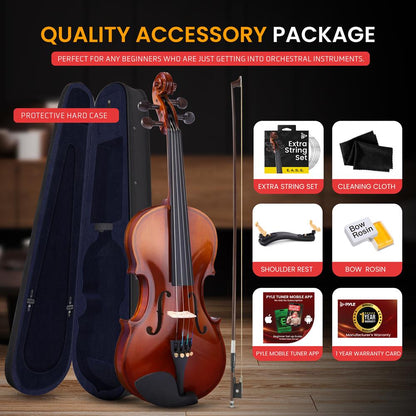1/2 Size Violin Starter Kit, Ready to Play, Wood Grain, Includes Case & Bow