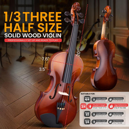 3/4 Size Violin Starter Kit, Ready to Play, Plywood Body, Wood Grain