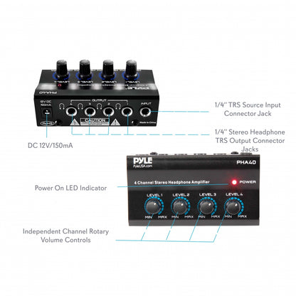 4-Channel Headphone Amplifier, Cleaner Audio, 4 TRS Outputs