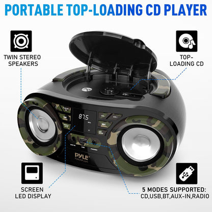 Portable CD Player Boombox, Bluetooth, 50W, Camouflage Design