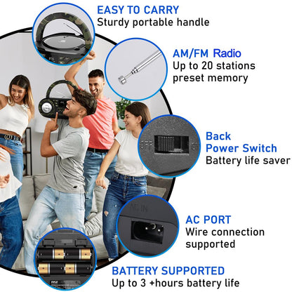 Portable CD Player Boombox, Bluetooth, 50W, Camouflage Design