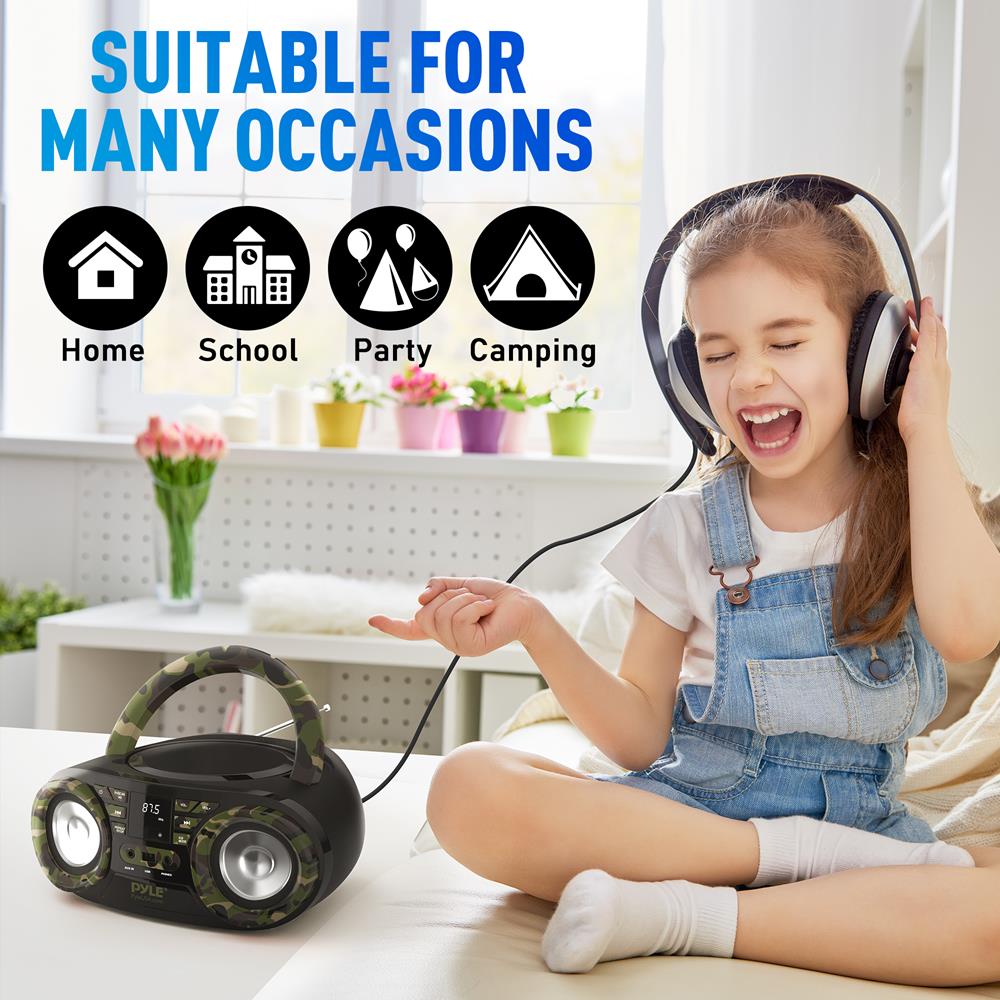 Portable CD Player Boombox, Bluetooth, 50W, Camouflage Design - Thumbnail 5