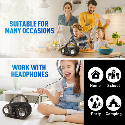 Portable CD Player Boombox, Wireless Streaming, 50W, LED Display, White