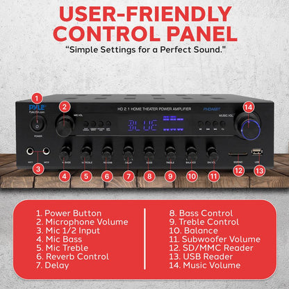 400W Bluetooth Stereo Amplifier - Wireless Streaming, HDMI, LED Display