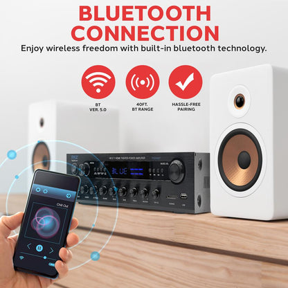 400W Bluetooth Stereo Amplifier - Wireless Streaming, HDMI, LED Display