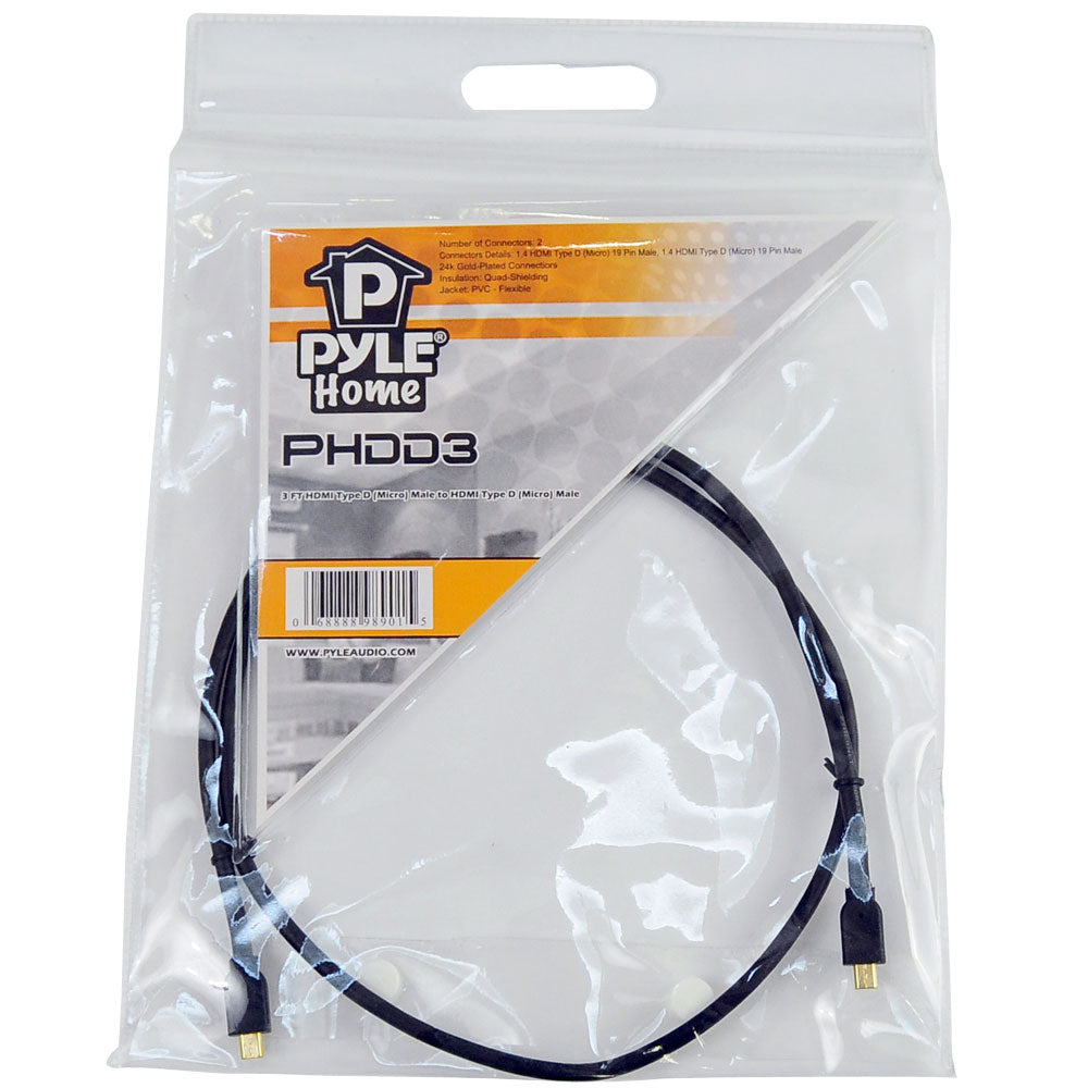 product image number 2 for Pyle 3 Ft Hdmi Type D (Micro) Male To Hdmi Ty