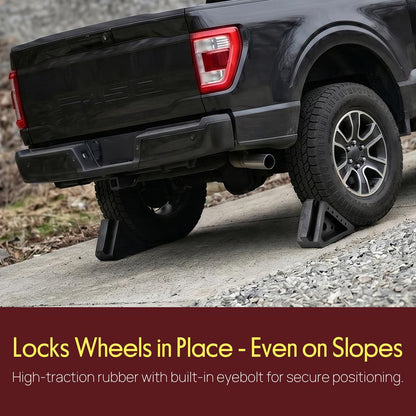Pyle Solid Rubber Wheel Chock  – 2 Pack, Durable, Anti-Slip, Weather-Resistant For Trailers, Rvs And Trucks (Black)
