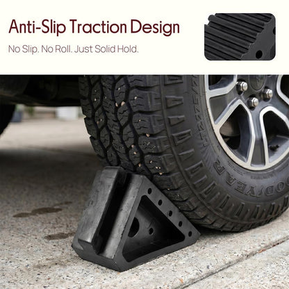 Pyle Solid Rubber Wheel Chock  – 2 Pack, Durable, Anti-Slip, Weather-Resistant For Trailers, Rvs And Trucks (Black)