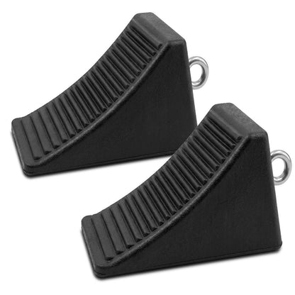 Pyle Rubber Wheel Chocks With Eyebolt – 2 Pack, Durable, Anti-Slip, Weather-Resistant For Trailers, Rvs And Trucks (Black)