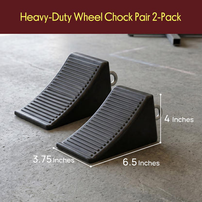 Pyle Rubber Wheel Chocks With Eyebolt – 2 Pack, Durable, Anti-Slip, Weather-Resistant For Trailers, Rvs And Trucks (Black)