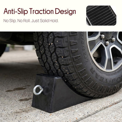 Pyle Rubber Wheel Chocks With Eyebolt – 2 Pack, Durable, Anti-Slip, Weather-Resistant For Trailers, Rvs And Trucks (Black)