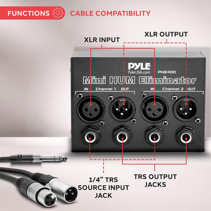 Mini Hum Eliminator Box - Removes Noise - 2-Channel XLR/TRS Inputs