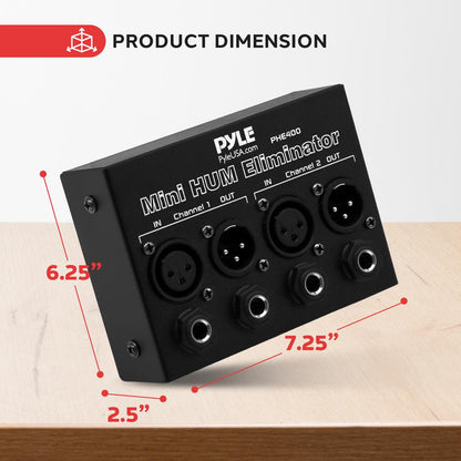 Mini Hum Eliminator Box - Removes Noise - 2-Channel XLR/TRS Inputs