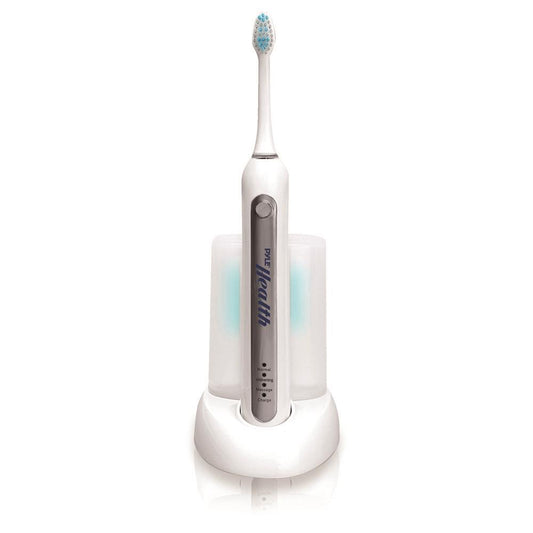 Rechargeable Electric Toothbrush With Automatic Charging Dock Base, Ultraviolet Brush Head Sanitizer And Ultra Quiet Operation (White)