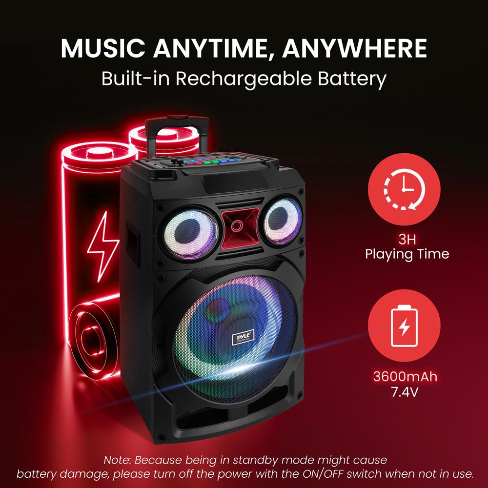 10" Portable Bluetooth PA Speaker 800W Rechargeable LED Lights Subwoofer - Thumbnail 3