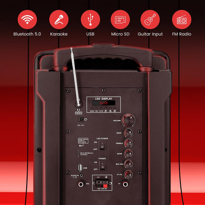 15" Portable PA Speaker, Karaoke, Bluetooth, LED Lights, 680W, 2 Mics