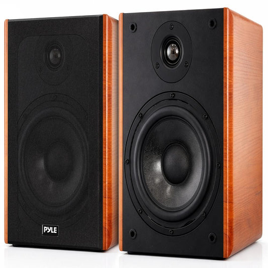 Bookshelf Speakers 200W Max Power Silk Dome Tweeter Wood Grain Finish