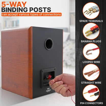 Bookshelf Speakers 200W Max Power Silk Dome Tweeter Wood Grain Finish